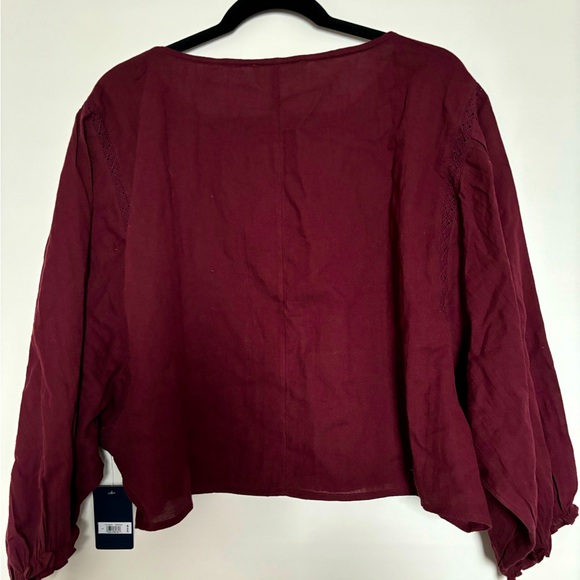 Lucky Brand embroidered round neck boxy blouse in Port Royale. - Picture 2 of 5